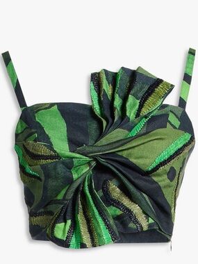 Farm Rio Coconut Tree Flow Crop Top Embroidered size S NWT green